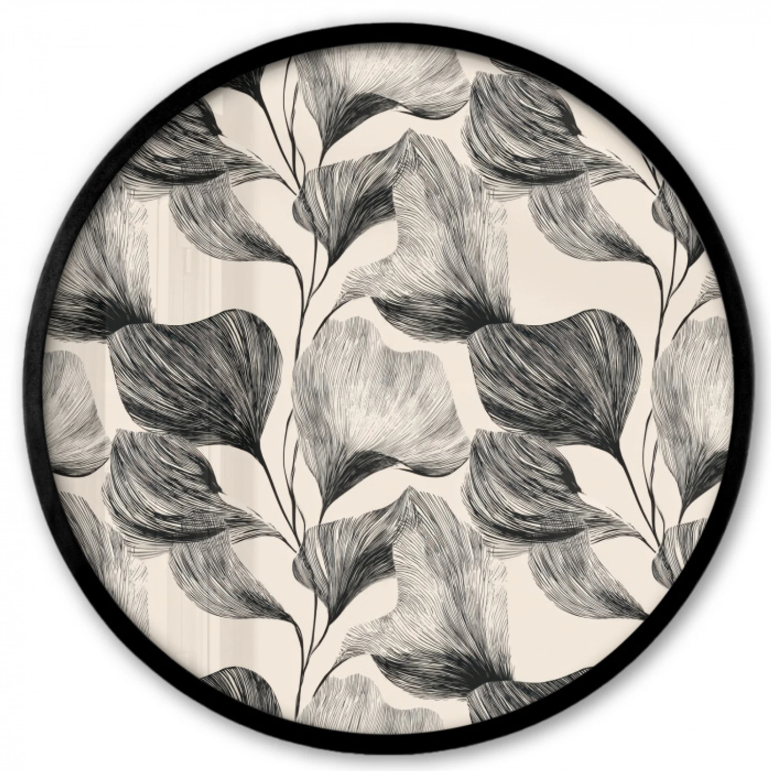 Botanisch - Bladeren - Zwart Fotolijst rond zonder passe partout klein 856 -3d
