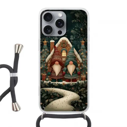 Kerst - Gnomen - Peperkoekhuisje - Rood - Groen Hoesje iPhone 16 Pro Max met koord klein -3d