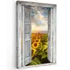 Oude deuren naar zonnebloemveld Tuinposter op houten frame 2 cm dik klein -3d