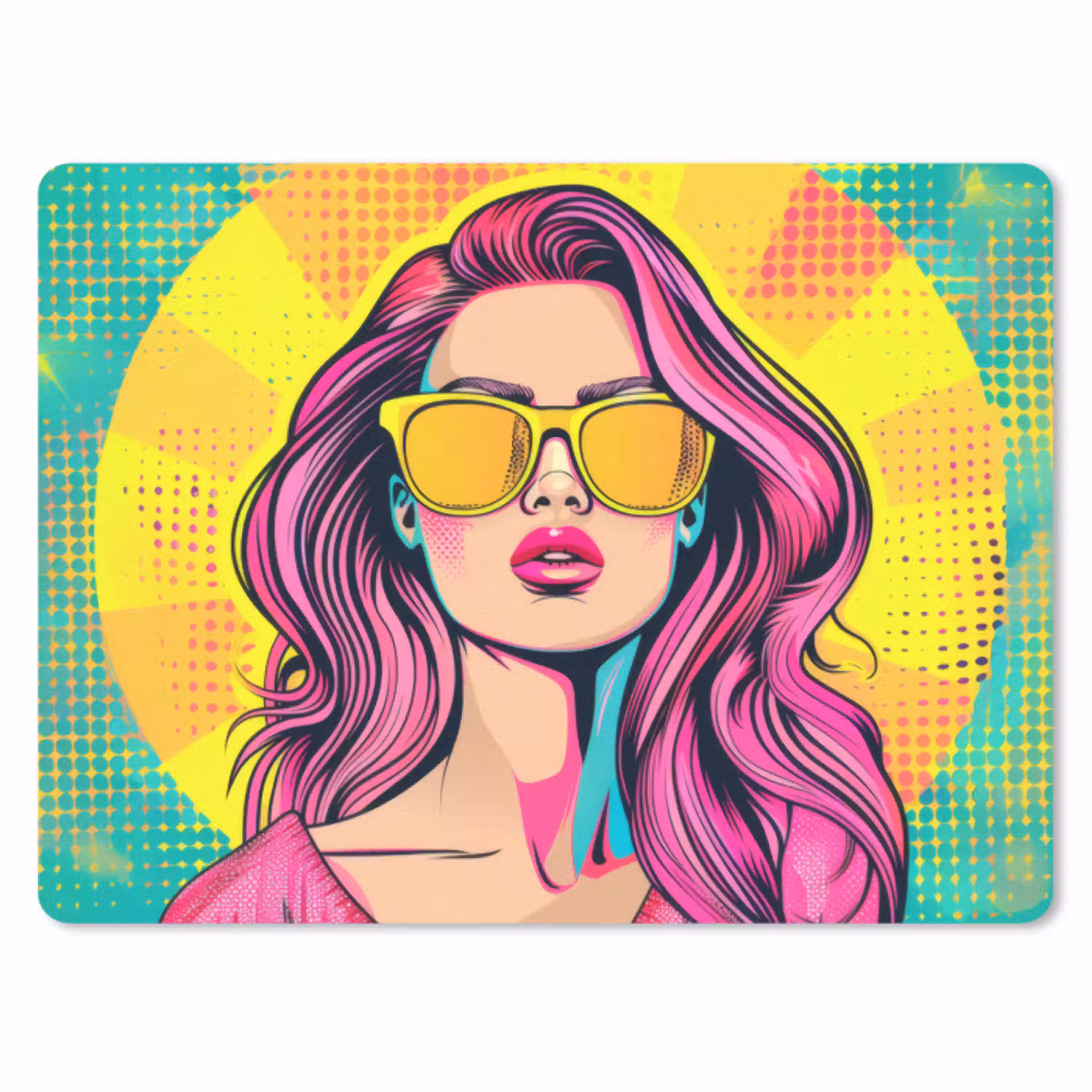 Zonnebril - Vrouw - Zonnig - Geel muismat rubber klein -3d