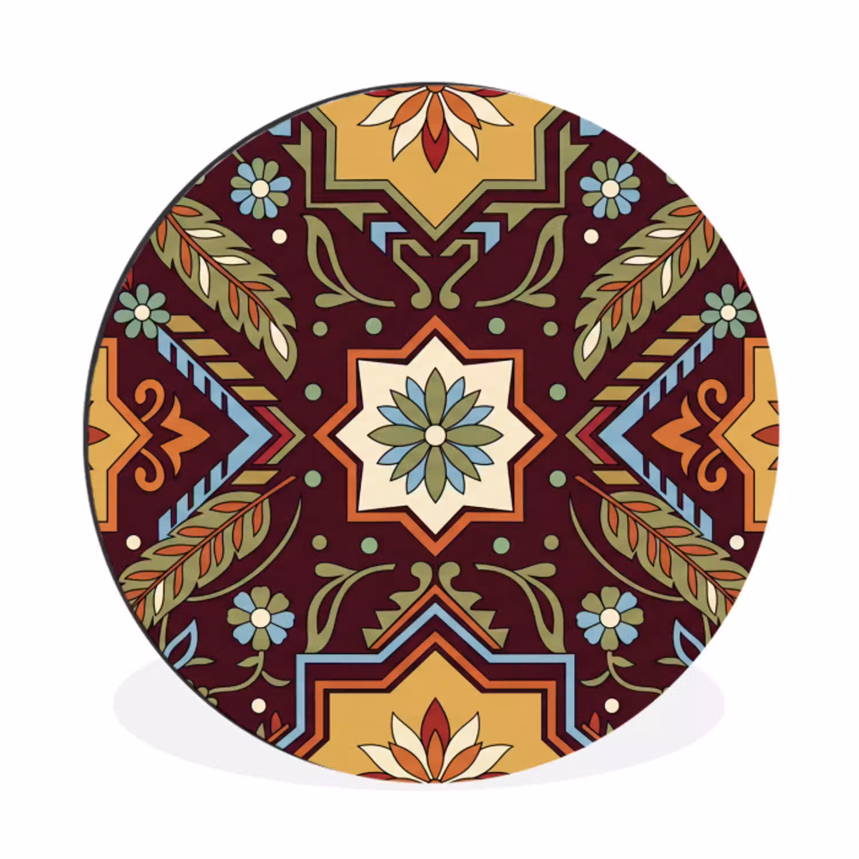 Patroon - Floraal - Geometrisch - Kleurrijk - Decoratie Wandcirkel aluminium klein -3d