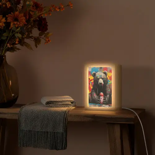 Graffiti - Beer - Dier - Muur - Street art Light Box met kabel (Tafellamp) klein -sfeer4