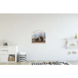 Boerderijdieren - Groep - Mist - Natuur - Rustiek textielposter latten blank klein -kinderkamer