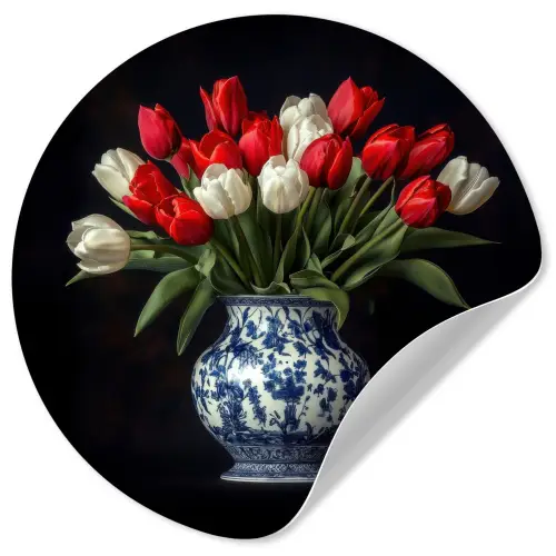 Rode - Bloemen - Tulpen - Vaas Wandcirkel behangsticker klein -3d