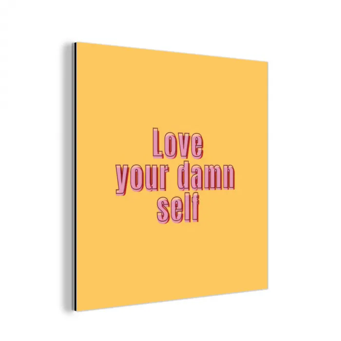 Love yourself - Roze - Geel aluminium wit klein -3d