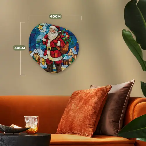 Kerstman - Glas - Kleurrijk Wandcirkel Organisch Forex 3mm klein -sfeer3