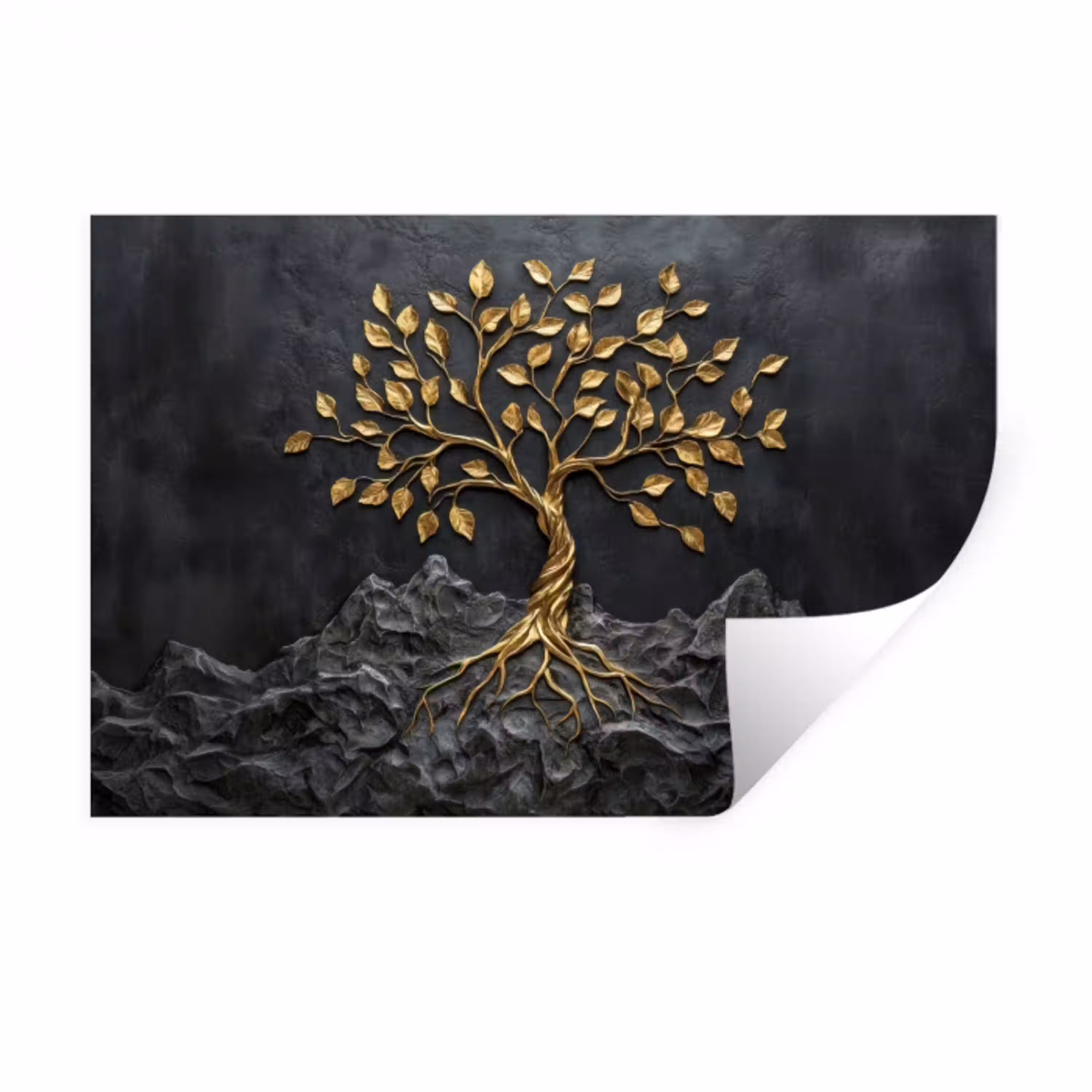 Bladeren - Goud - Boom - Rots Muursticker klein -3d