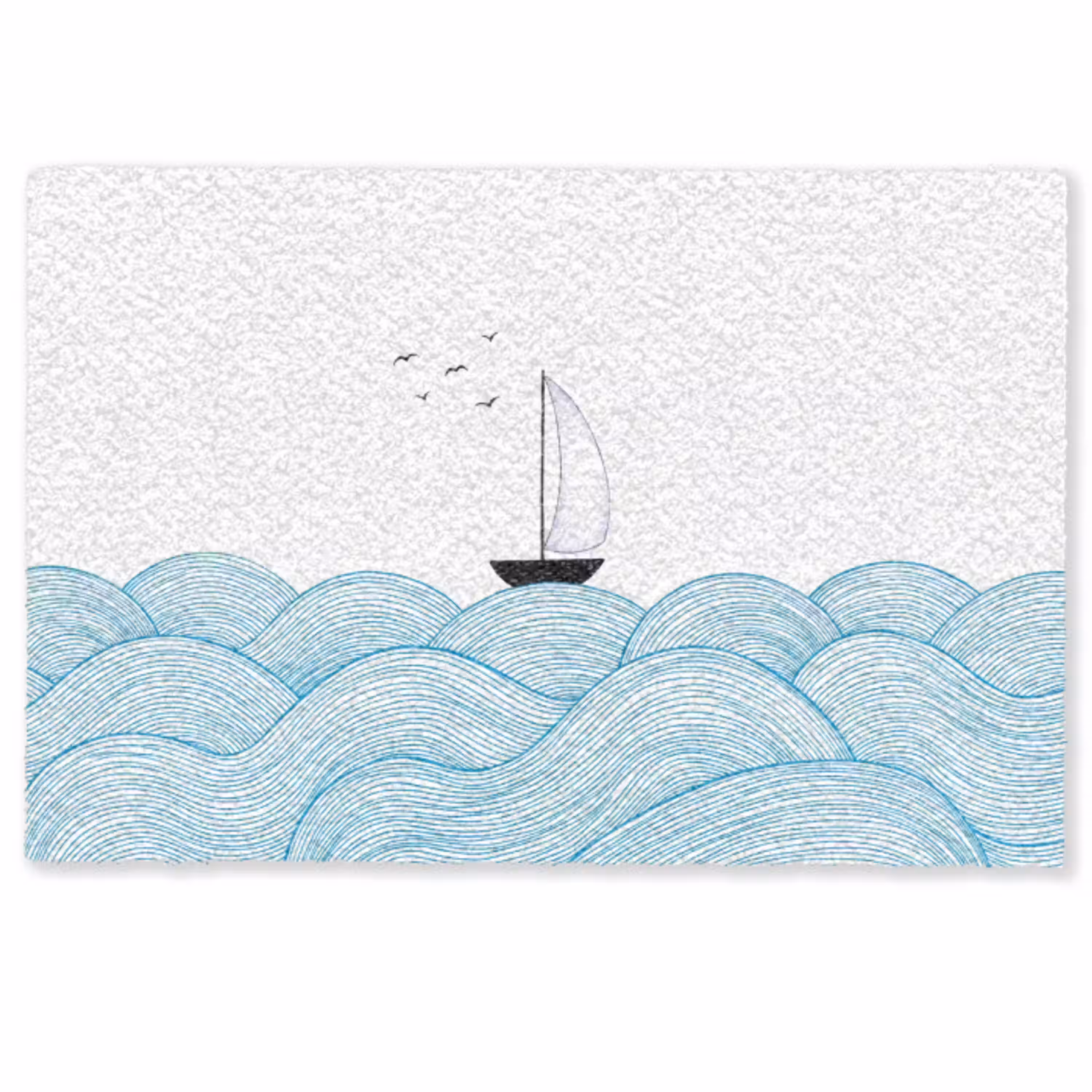 Zeilboot - Golven - Zee - Illustratie - Blauw Deurmat klein -zkaufland3d