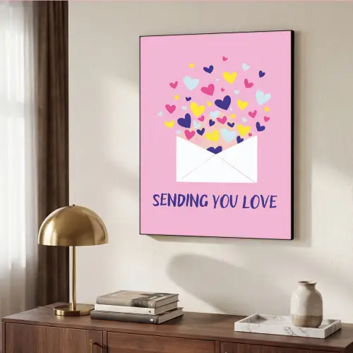 Envelop - Love - Hartjes - Valentijn Textielframe - compleet frame klein -sfeer3
