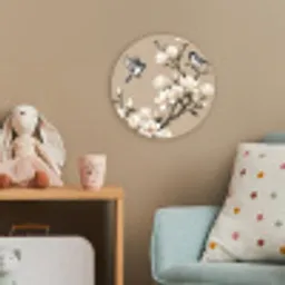 Oosters - Vogels - Beige Wandcirkel kunststof plaat 5mm dik klein -tsfeer1_kind