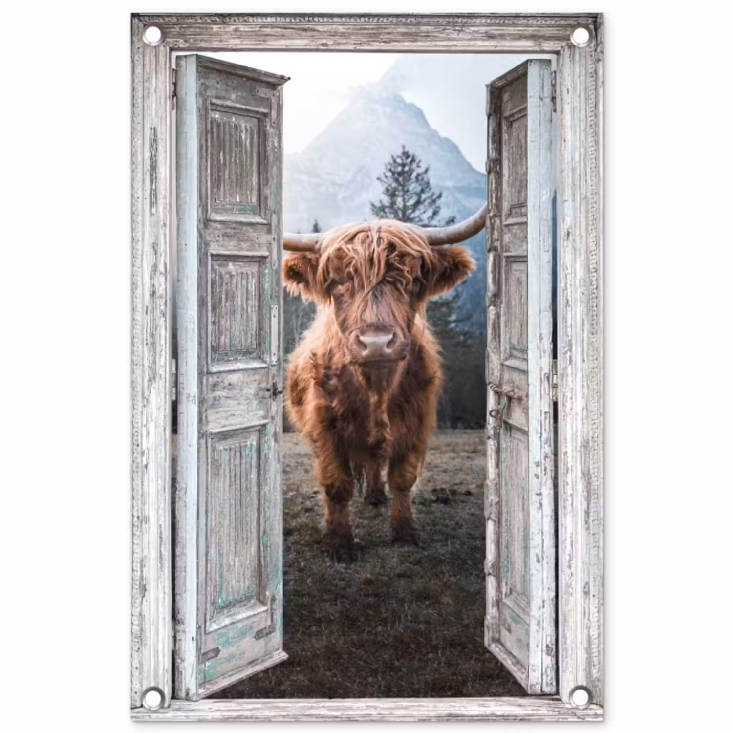 Tuinposter - Oude deuren naar Schotse Hooglander