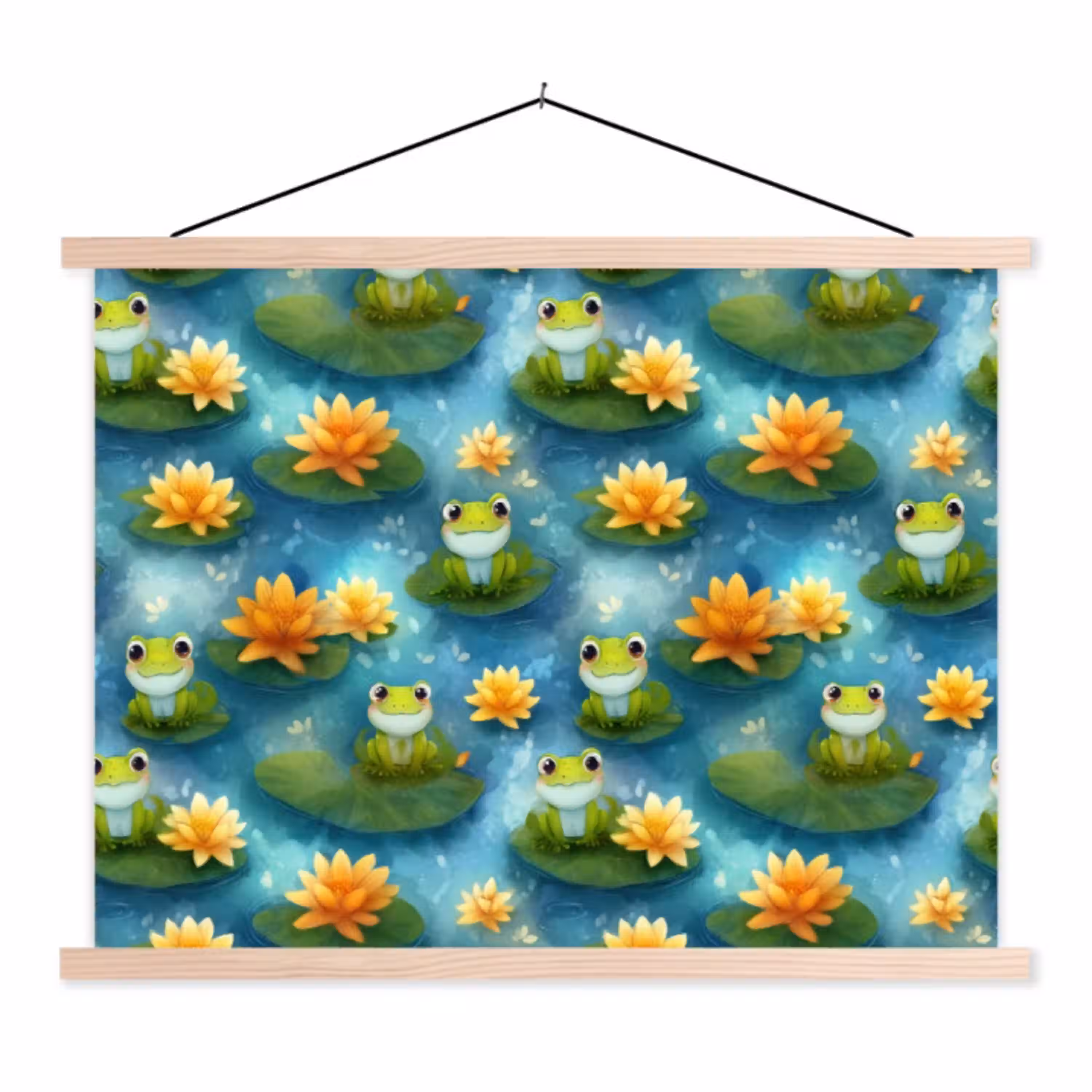 Kikker - Lelies - Groen textielposter latten blank klein 122 -3d