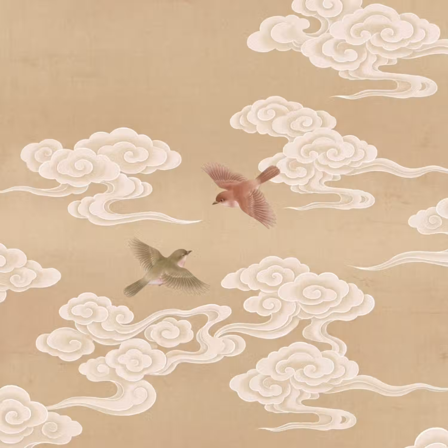 Tapete - Vögel - Fliegen - Beige