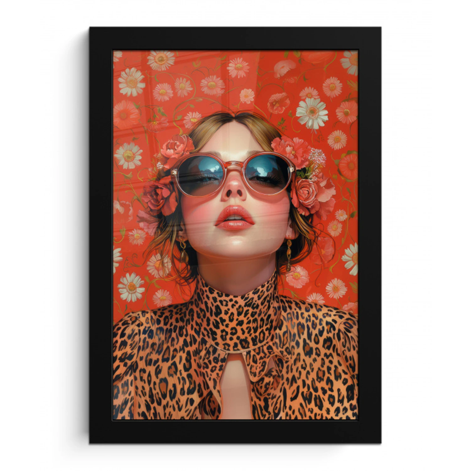 Vrouw - Kleurrijk - Dierenprint - Bloemen fotolijst zwart zonder passe partout klein -3d