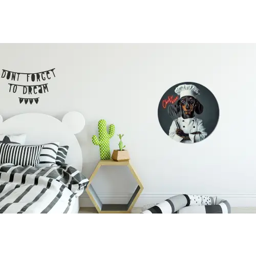 Quote - Neon - Hond - Kokskleding Wandcirkel aluminium klein -kinderkamer