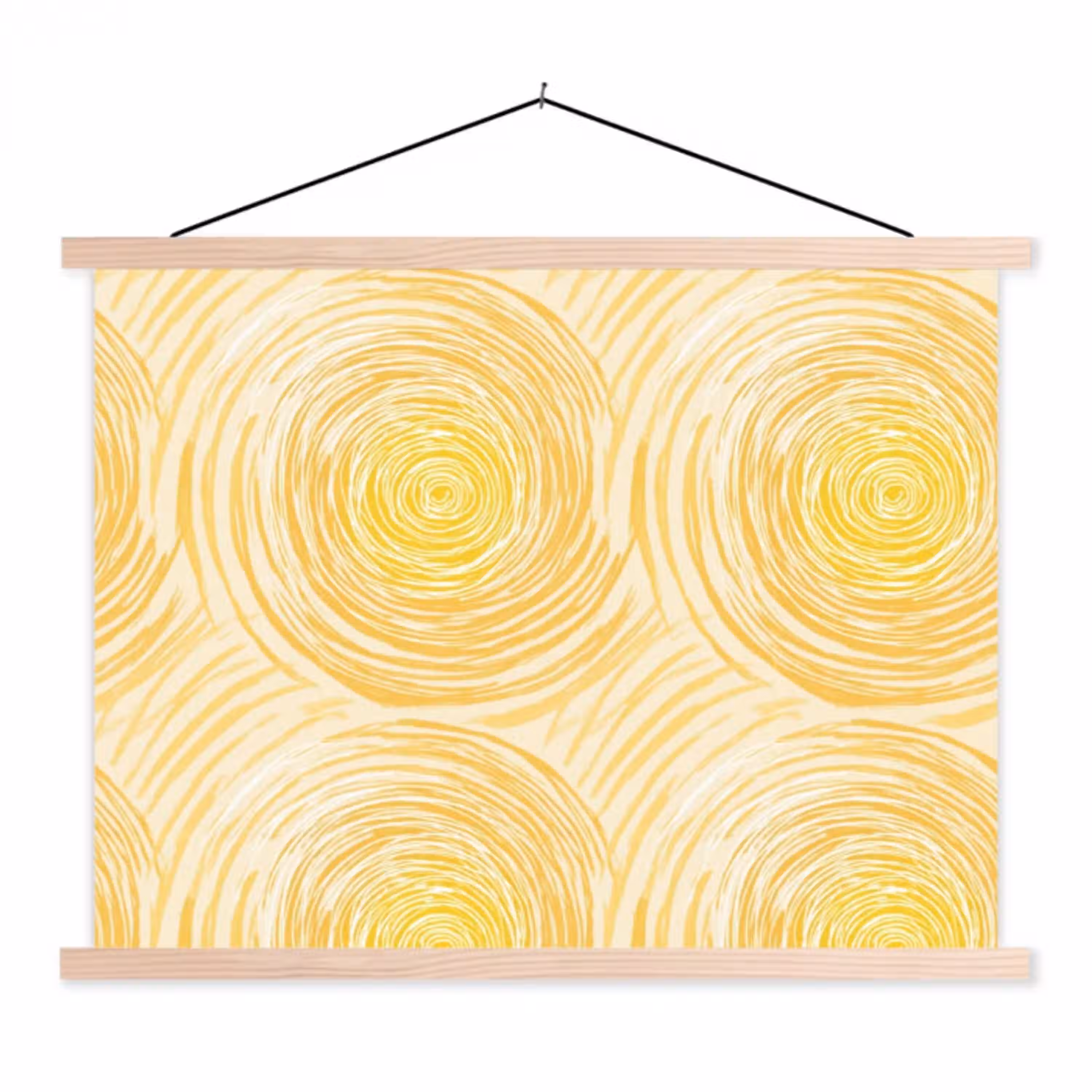 Cirkels - Abstract - Artistiek - Geel textielposter latten blank klein 122 -3d