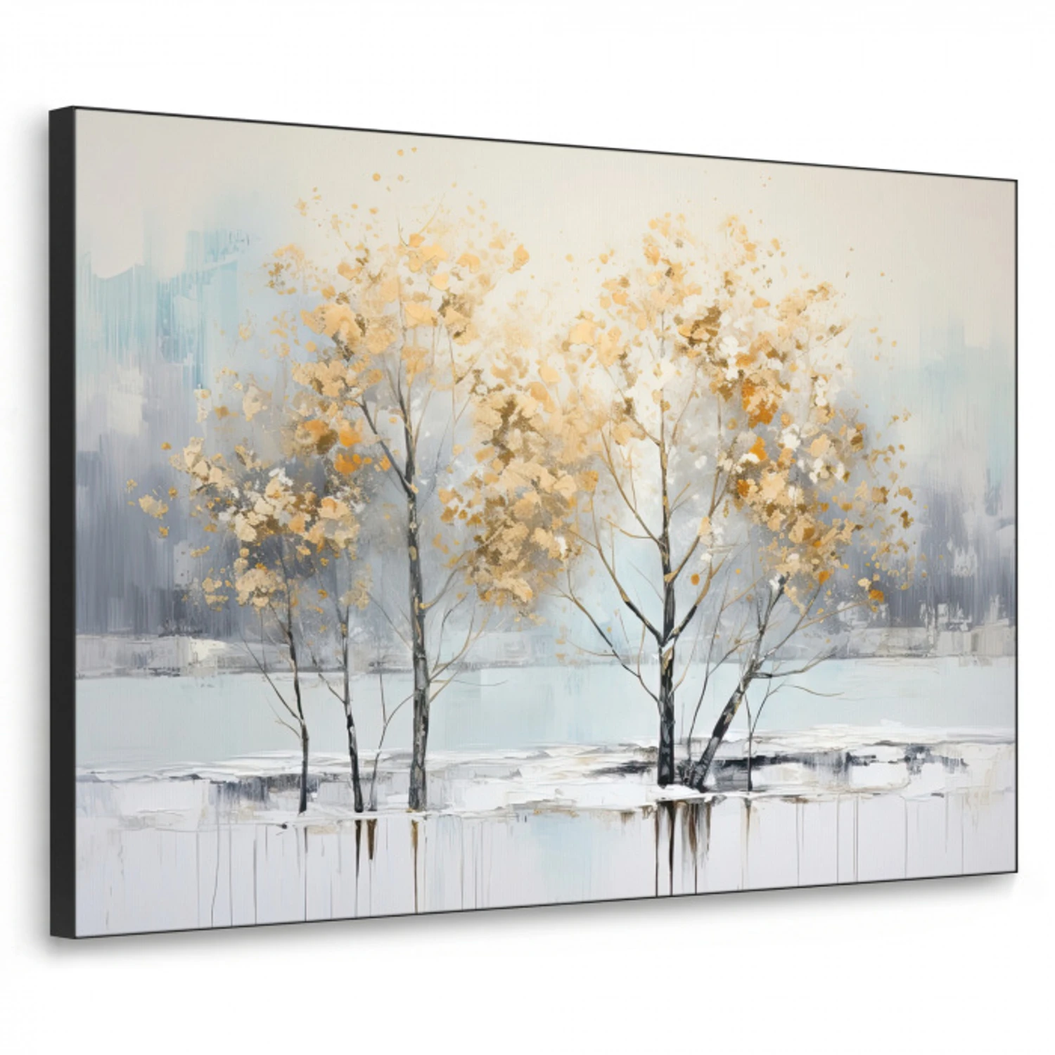 Winter - Bomen - Natuur - Acryl - Kunst Textielframe zwart klein -3d