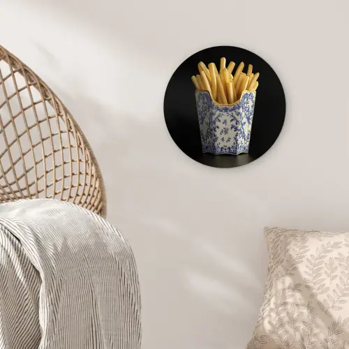 Friet - Porselein - Delfts blauw - Eten Wandcirkel kunststof plaat 5mm dik klein -sfeer5