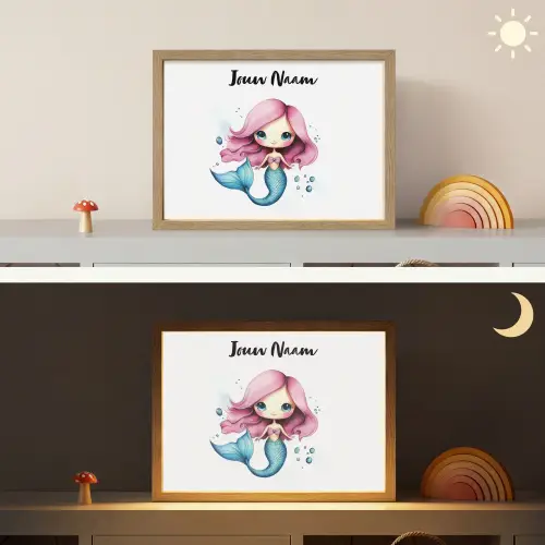 Zeemeermin - Roze Light Box met batterij (Wandlamp kind) middel -sfeer3_kind
