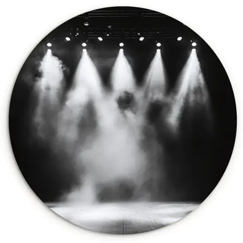 Theaterzaal - Mist - Spotlights - Zwart Wandcirkel kunststof plaat 5mm dik klein -3d