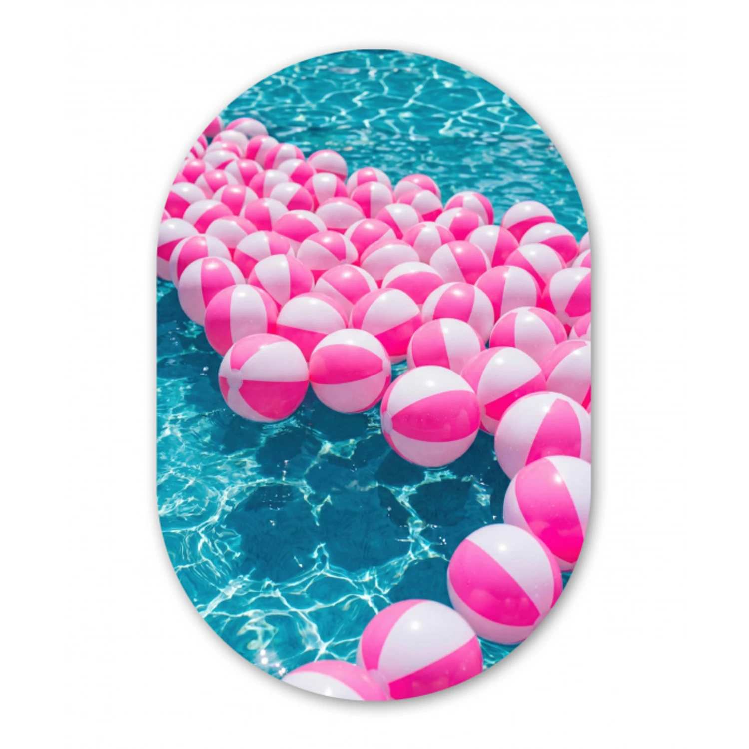 Strandballen - Roze - Water Wandcirkel Ovaal Aluminium middel -3d
