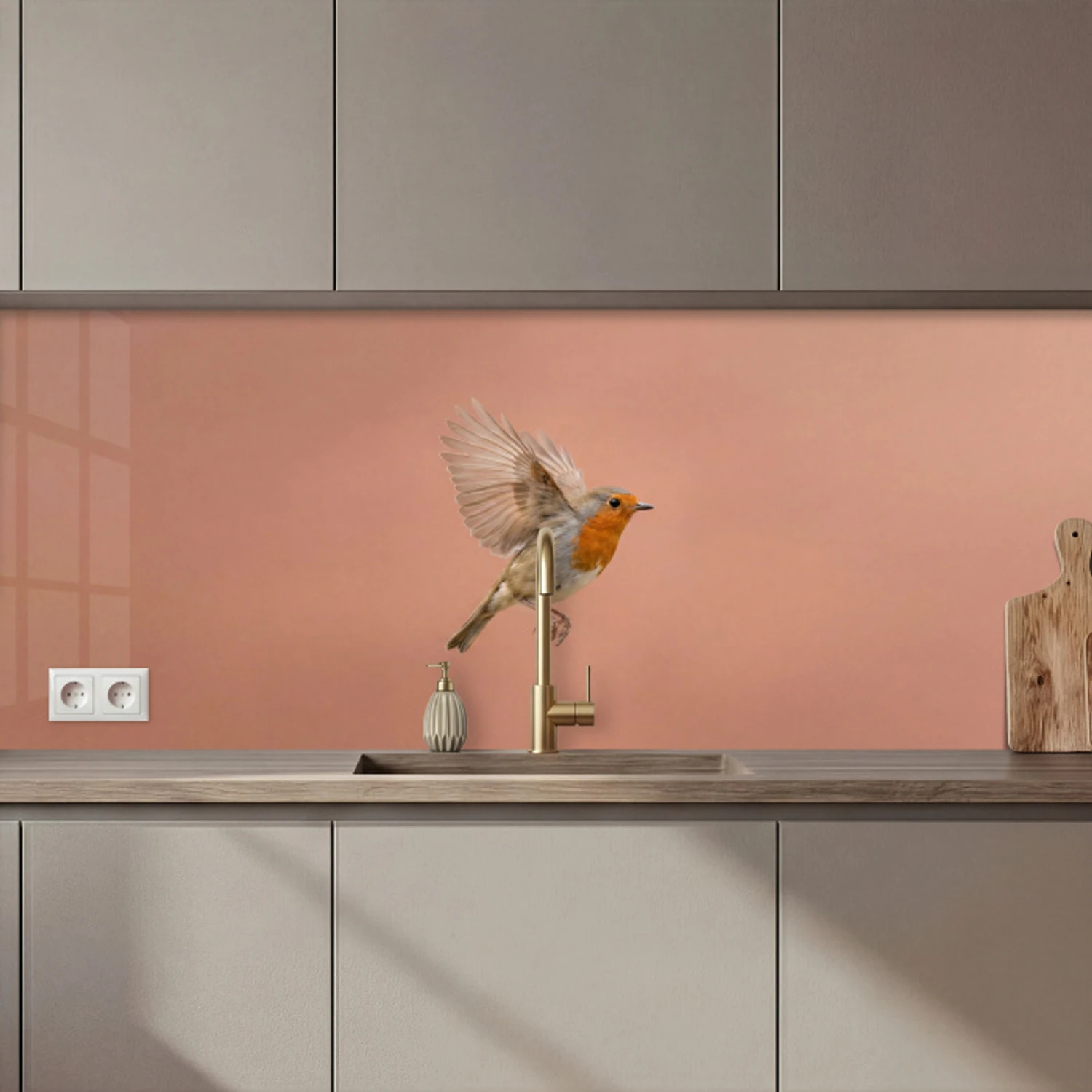 Roodborst - Natuur - Roze keuken achterwand 2 middel zz_3dshopping