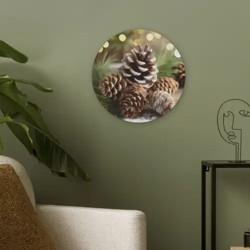Dennenappels - Kerstsfeer - Bruin - Groen Akoestische PET Vilt - Rond klein -sfeer2