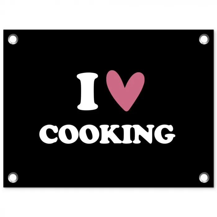 I love cooking - Koken - Hartje - Kookliefhebber - Kok - Spreuken tuinposter los doek klein -3d