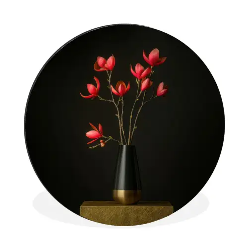Rode - Bloemen - Vaas Wandcirkel aluminium klein -3d