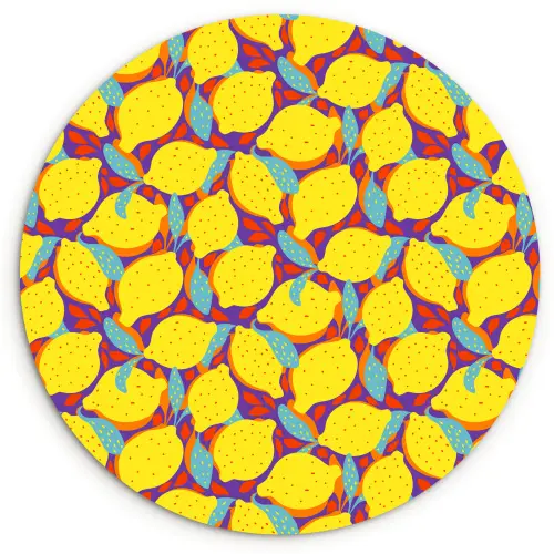 Citroenen - Geel - Stippen - Oranje Wandcirkel kunststof plaat 5mm dik klein 188 -3d