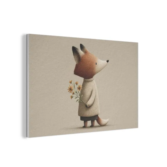 Akoestisch schilderij - Vos - Gele bloemen - Minimalistisch