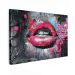 Lippen - Felroze - Graffiti - Verfstrepen Tuinposter op houten frame 2 cm dik klein -3d