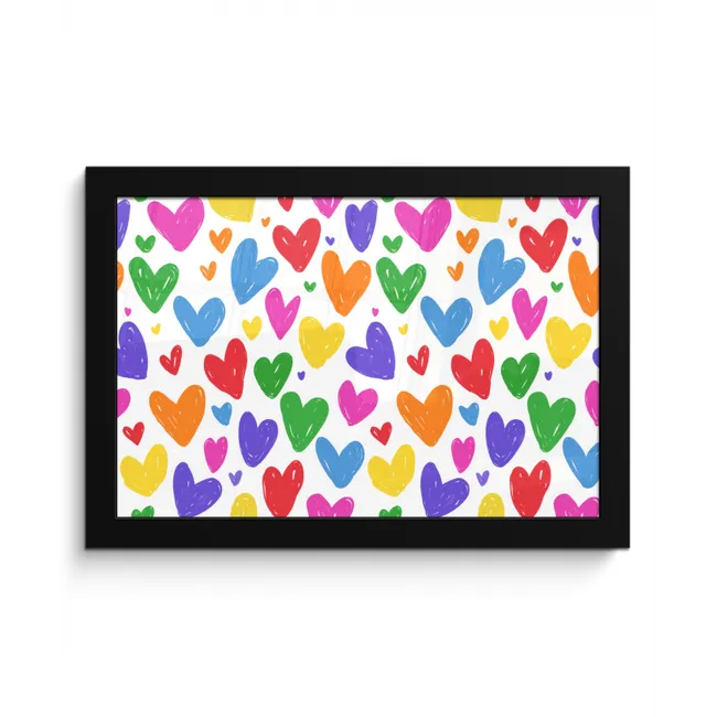 Hartjes - Patroon - Kleurrijk - Tekening fotolijst zwart zonder passe partout klein -3d