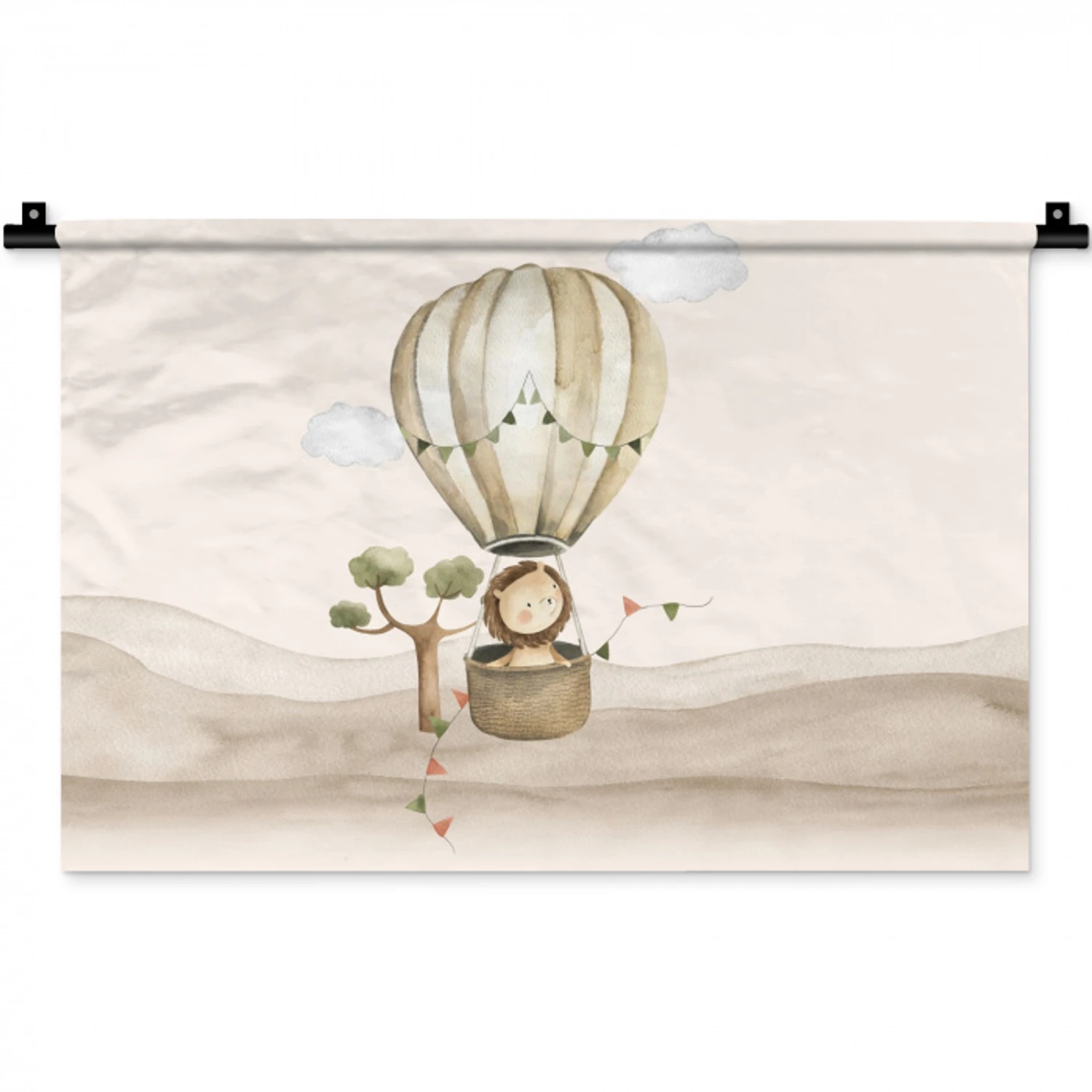 Luchtballon - Leeuw - Watercolor - Safari - Dieren Wandkleed katoen klein -zz3d