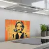 Retro - Vrouw - Koptelefoon - Oranje keuken achterwand spatscherm klein -3d_schuin