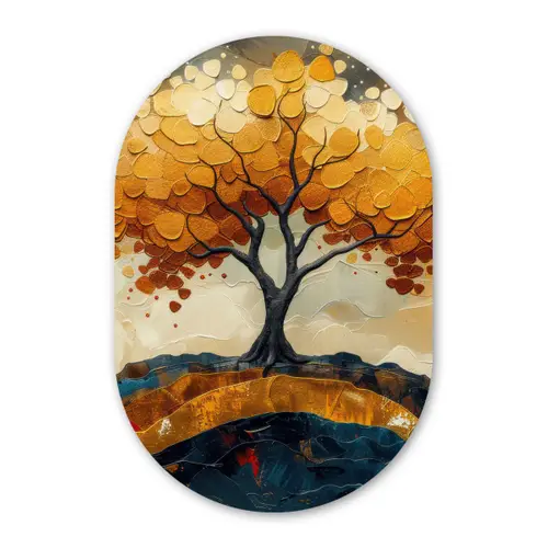 Boom - Natuur - Goud - Modern Wandcirkel Ovaal Forex klein -3d