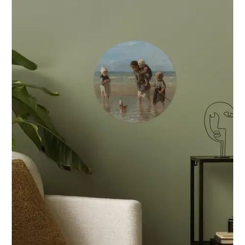 Kinderen der zee - Schilderij van Jozef Israëls Wandcirkel behangsticker klein -sfeer2
