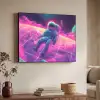 Astronaut - Neon - Roze - Wolken Textielframe zwart klein -sfeer3