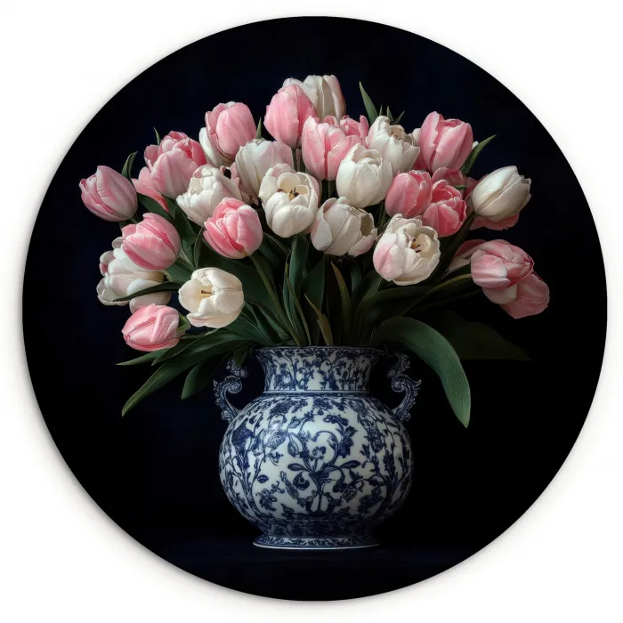 Bloemen - Roze - Tulpen - Vaas Wandcirkel plexiglas klein -3d