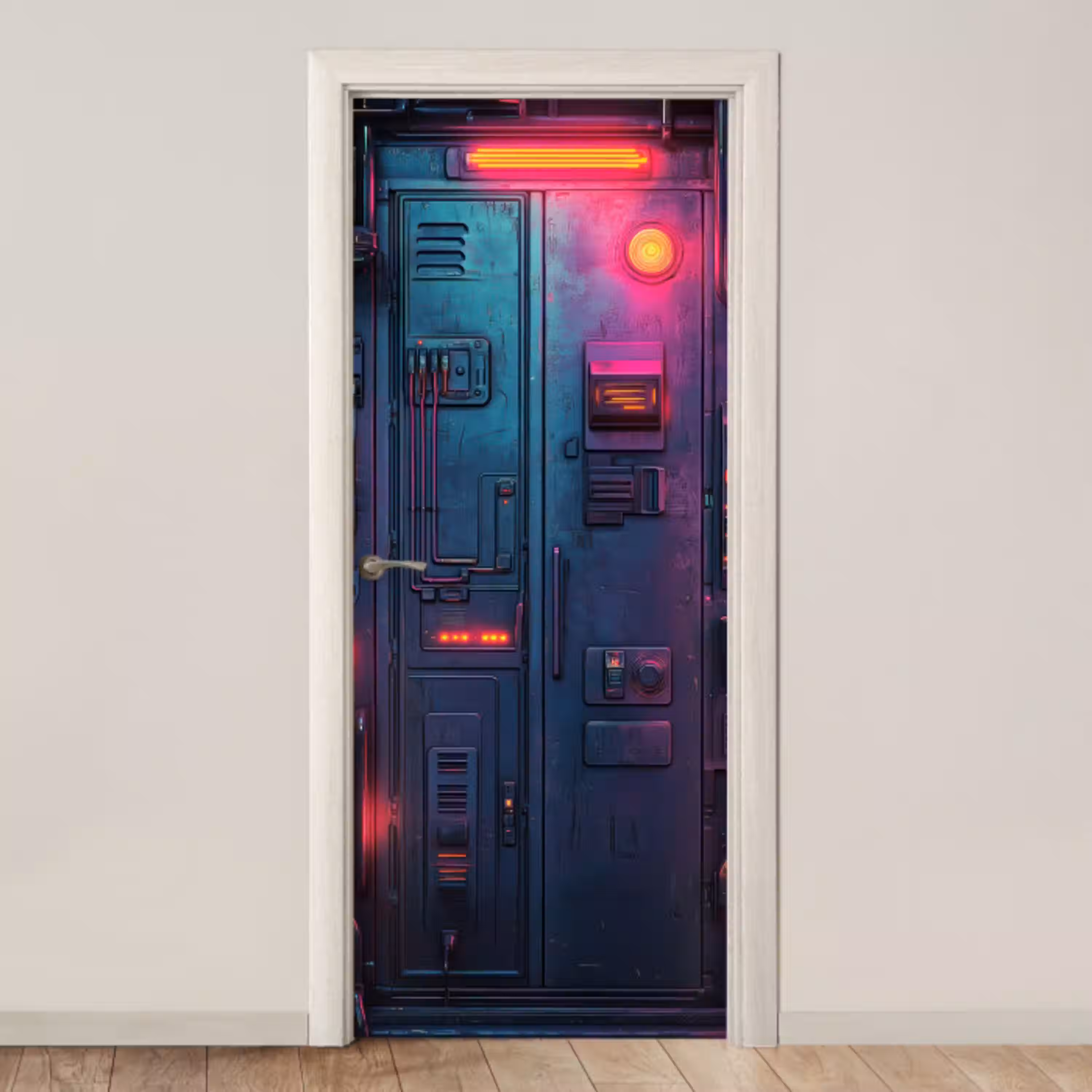 Deur - Futuristisch - Blauw - Roze - Neon deurposter klein -3d_beige