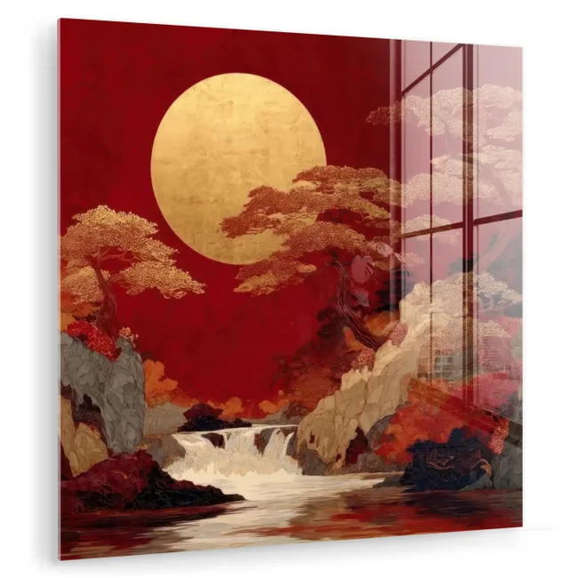 Volle maan - Landschap - Waterval plexiglas 5mm klein -zzzproduct_nieuw