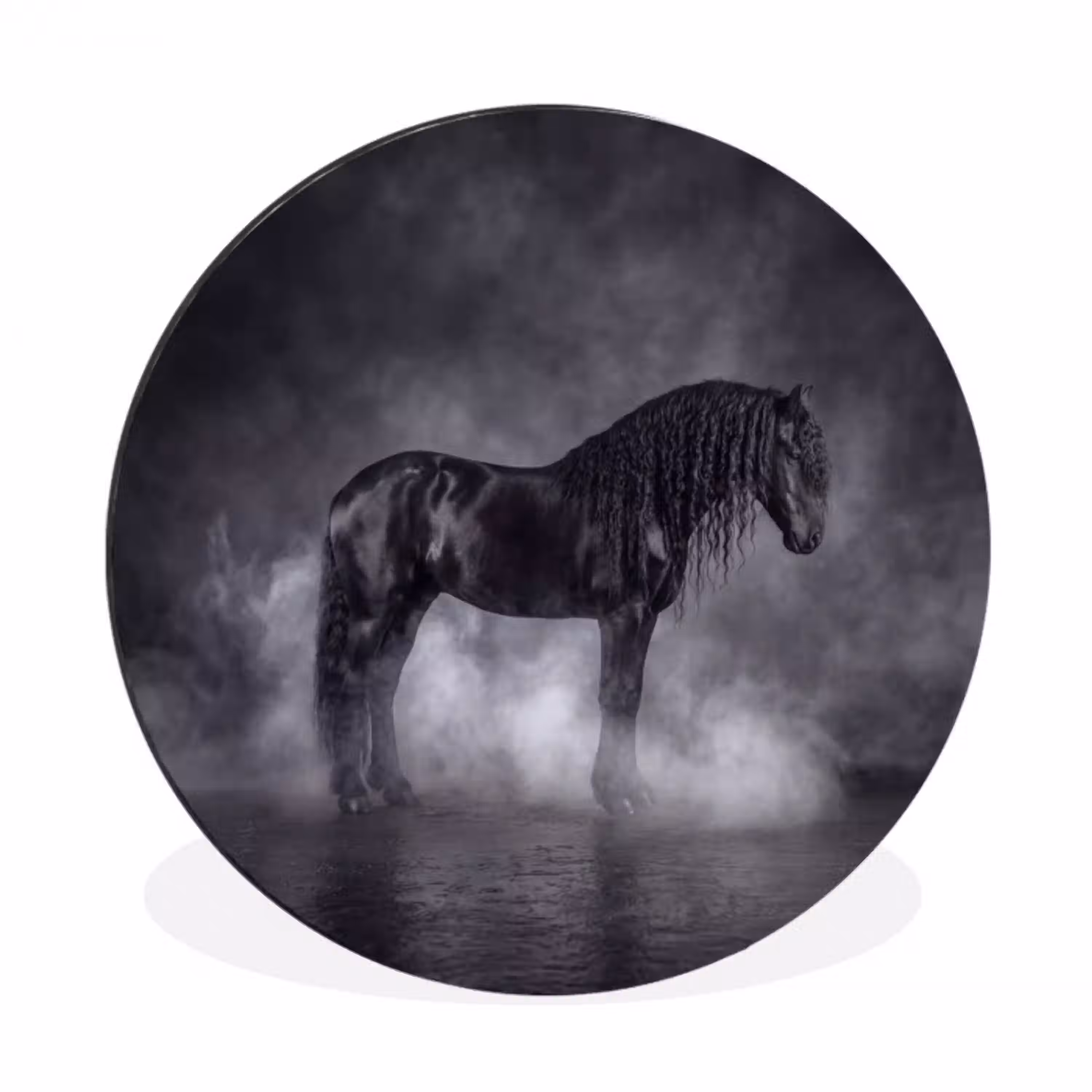 Paard - Magisch - Zwart Wandcirkel aluminium klein -3d