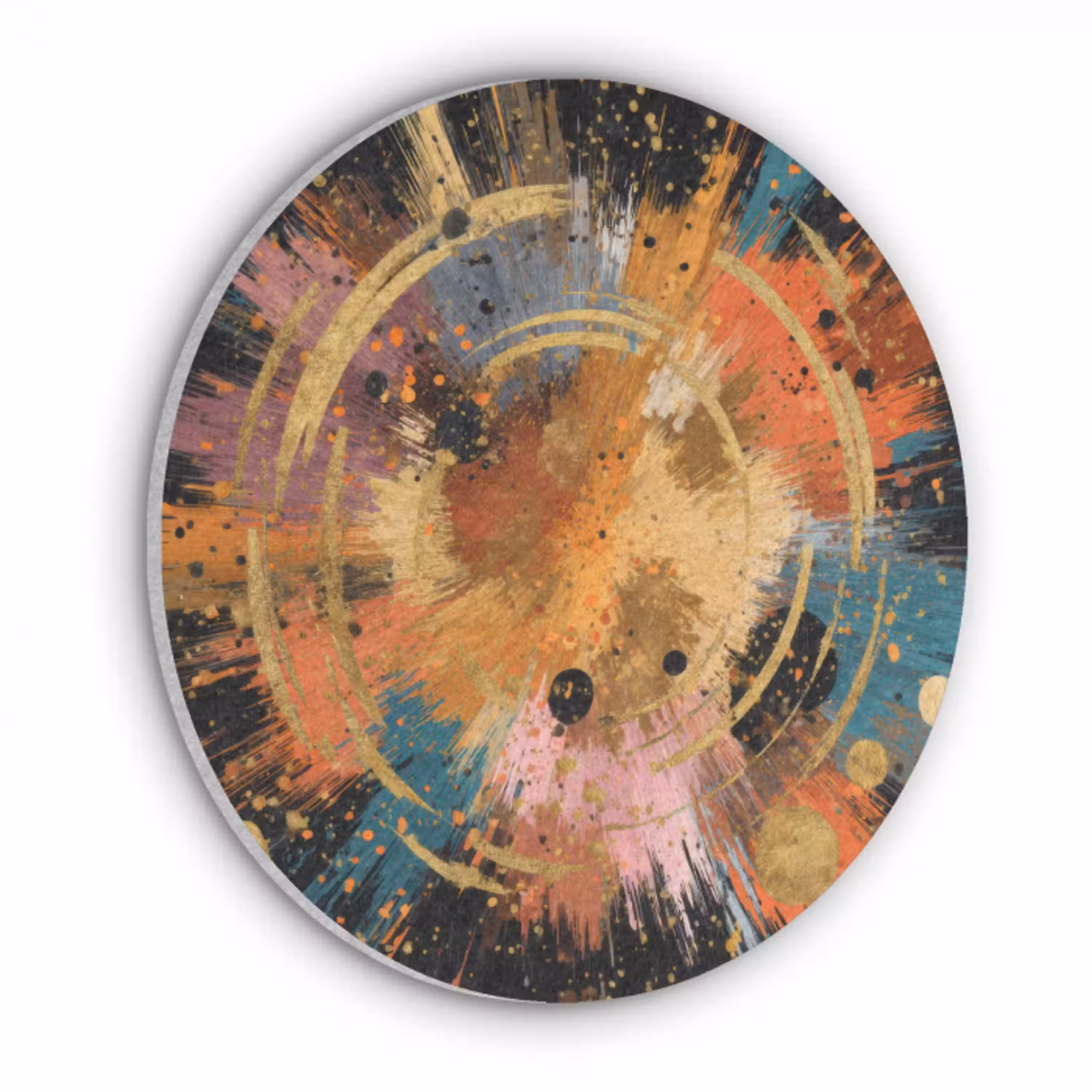 Explosie - Verfstructuur - Goud - Abstract Akoestische PET Vilt - Rond klein -3d