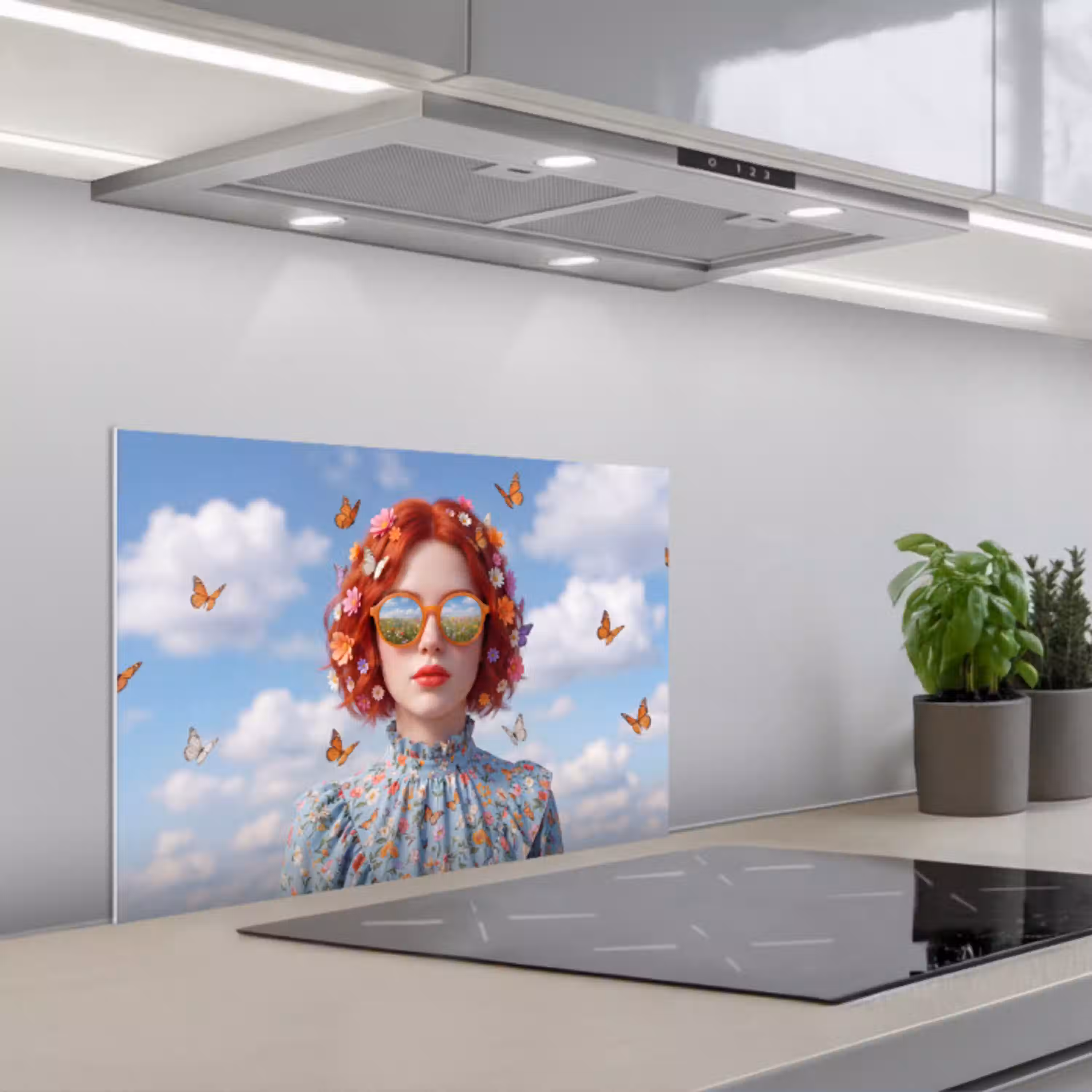 Vrouw - Bloemen - Zomer - Portret - Kleurrijk keuken achterwand spatscherm klein -3d_schuin