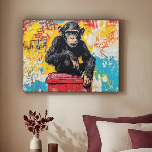 Graffiti - Aap - Street art - Dieren Textielframe zwart klein -sfeer1