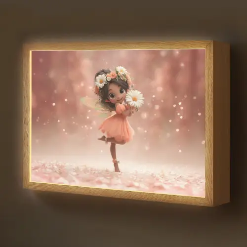 Bloemenfee - Roze - Meisje Light Box met batterij (Wandlamp kind) middel -z3d_website