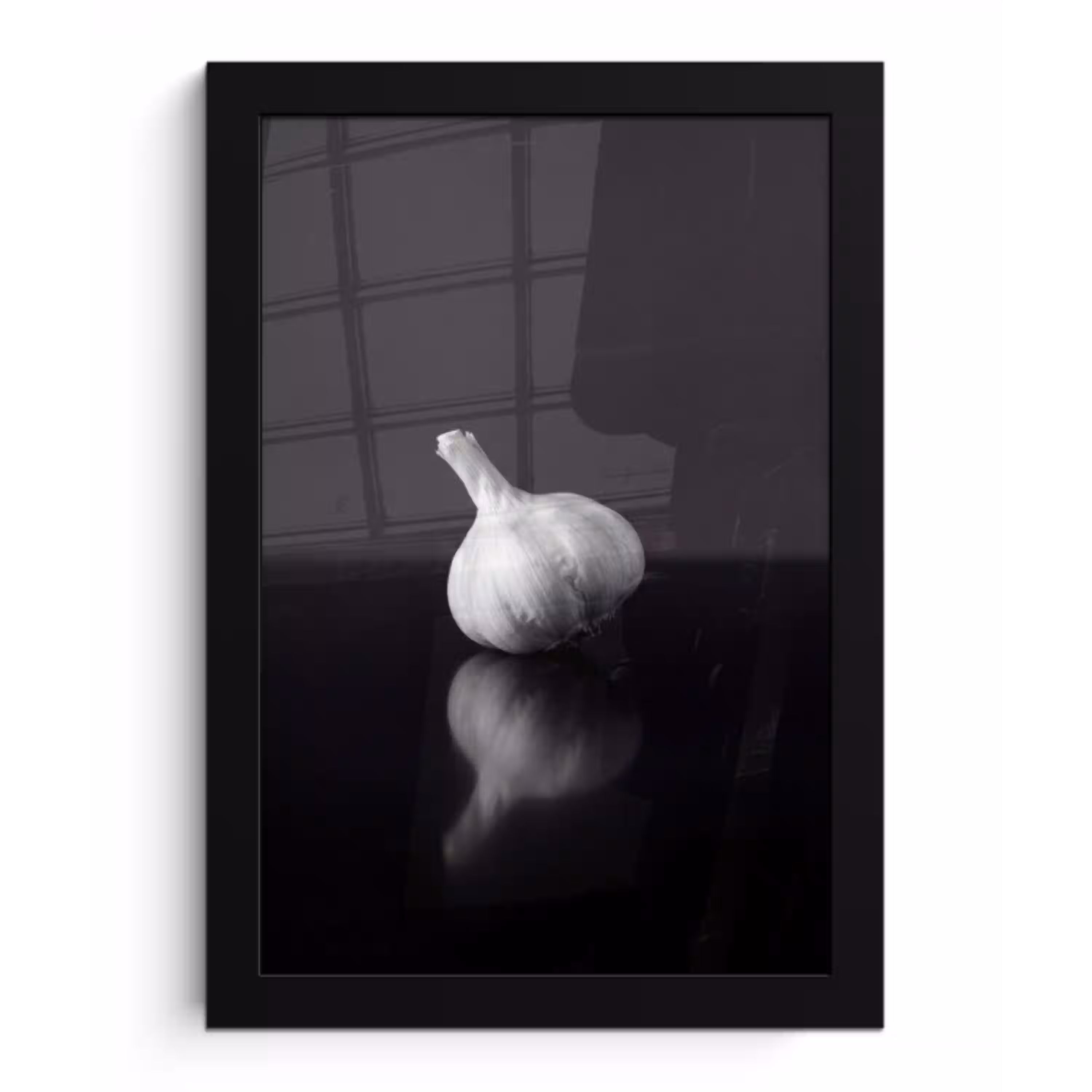Knoflook - Zwart - Wit fotolijst zwart zonder passe partout klein -3d