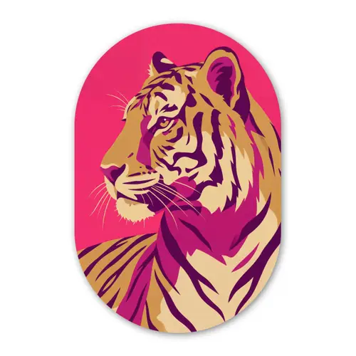 Tijger - Modern - Neon Wandcirkel Ovaal Forex klein -3d