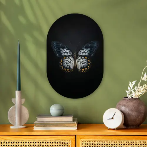 Vlinder - Monochroom - Balans Wandcirkel Ovaal Forex klein -sfeer2