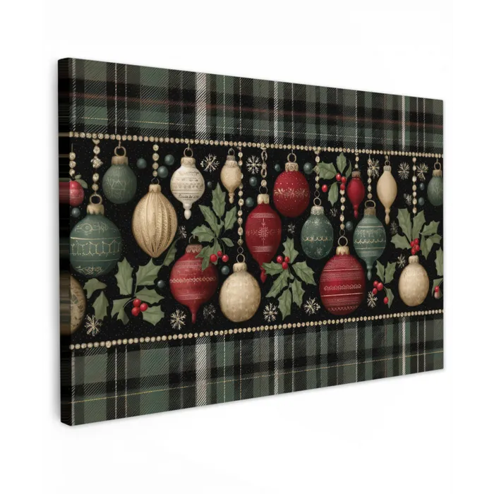 Kerstballen - Rood - Hulsttakken - Patroon canvas 2cm klein -z3d